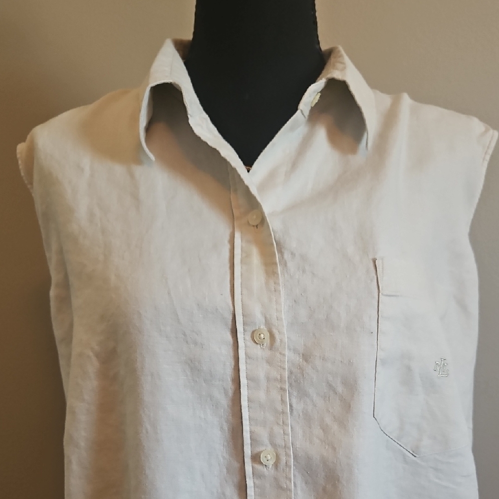 Sleeveless White Button-Up Shirt